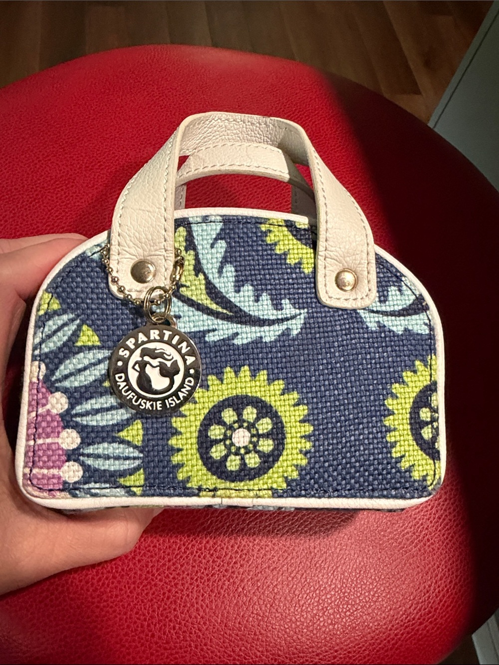 Spartina 449 Navy Floral Mini SatchelTravel Jewelry box with White leather Trim
